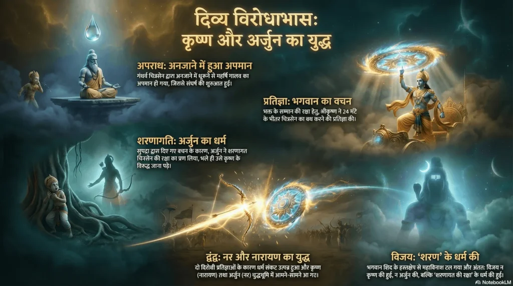 भगवान श्री कृष्णा और अर्जुन के मध्य महाविनाशकारी युद्ध